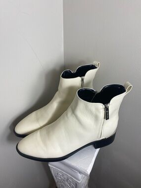 Calvin Klein Winter White Faux Leather Ankle Zip Booties